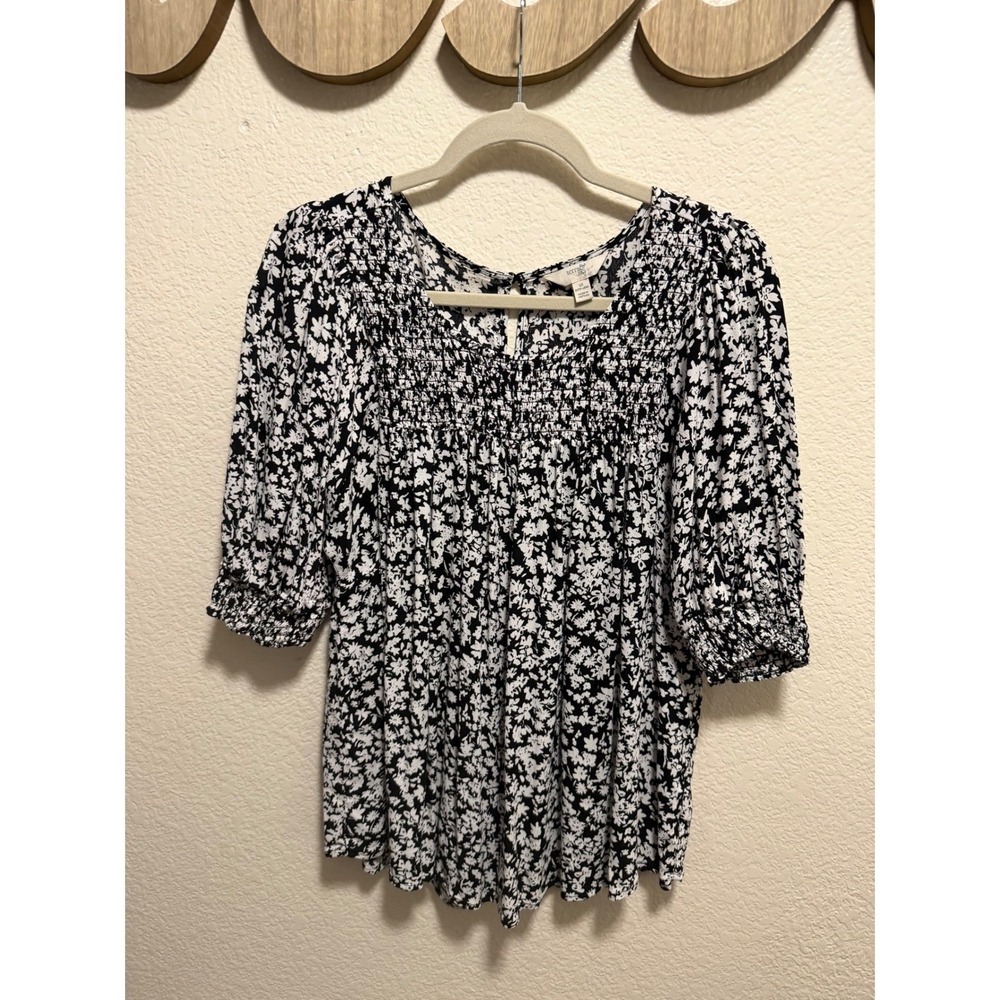 Terra & Sky Black and White Blouse Size 1X